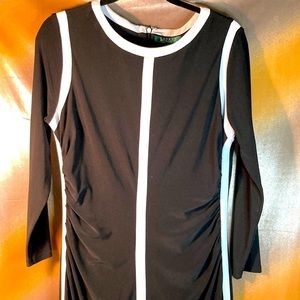 Lauren by Ralph Lauren‎ black stretchy sheath dress with slimming white accents.